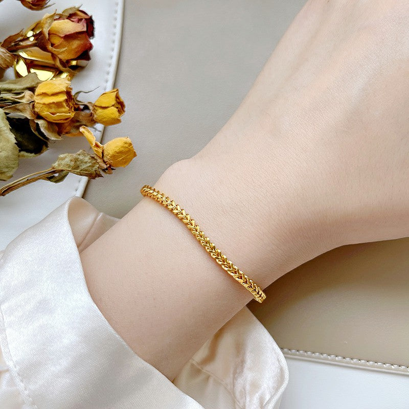 Grain Texture 18K Gold-Plated Titanium Steel Bracelet