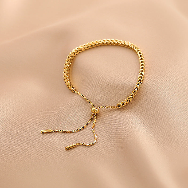 Grain Texture 18K Gold-Plated Titanium Steel Bracelet