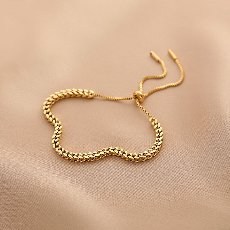 Grain Texture 18K Gold-Plated Titanium Steel Bracelet